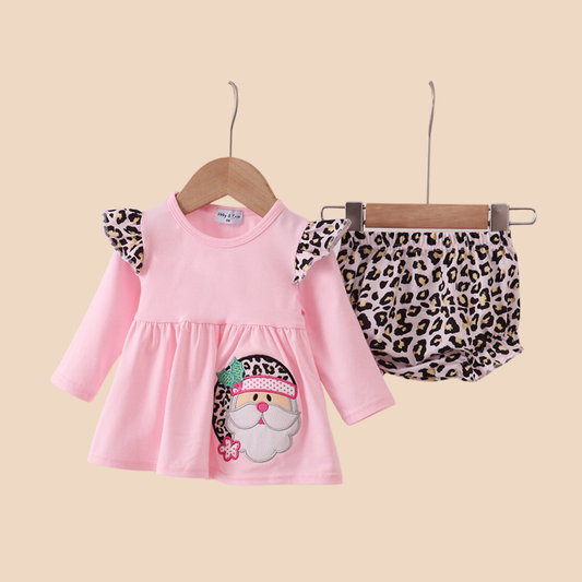 Pink Santa Leopard Ruffle Set