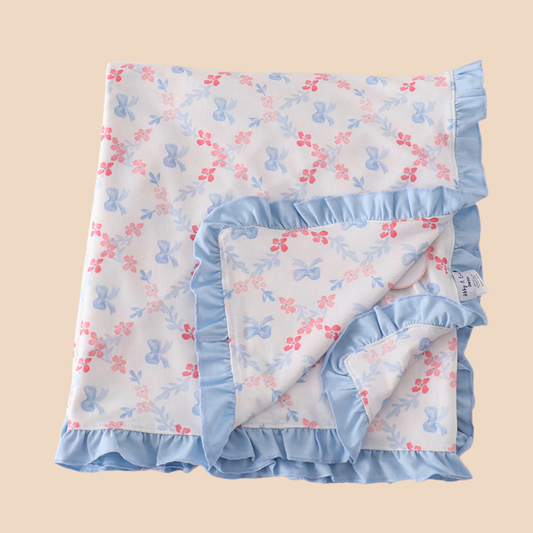 Blue Bow Lattice Print Blanket