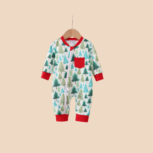 Green Christmas Tree Print Romper
